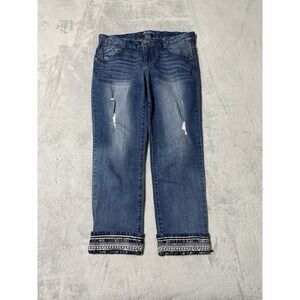 Democracy Jeans Womens‎ 8 Blue Ankle Embellished Cuffed Hem Denim 32x25.5